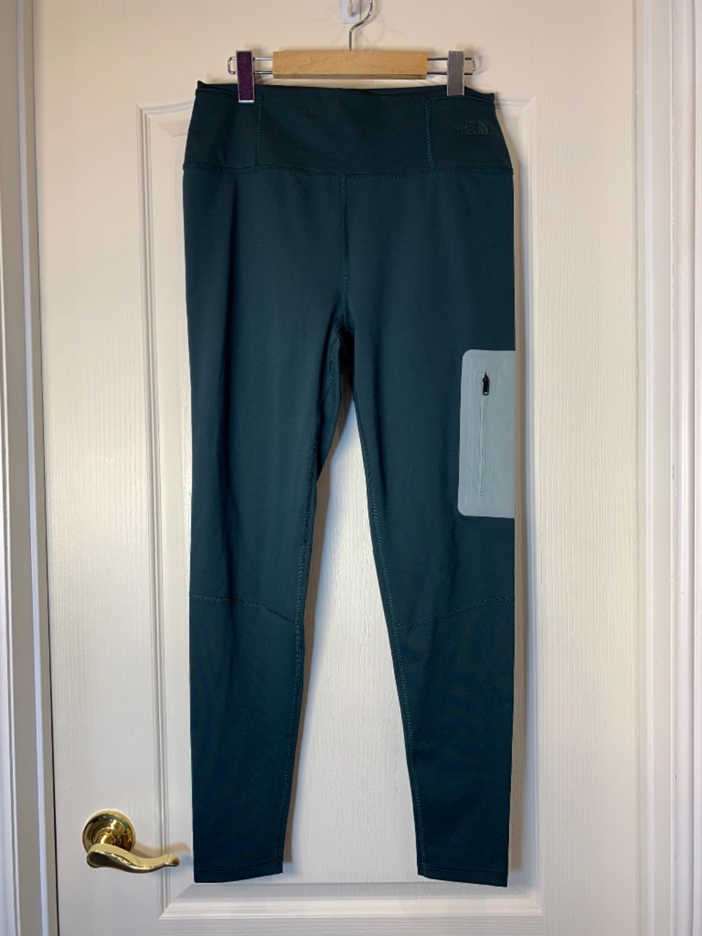 North Face Steep Tech Leggings Women L Forest Green Zip Pocket Hiking Outdoor